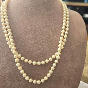 Vintage‎ Crown Trifari Double Strand Pearl Necklace With Gold & Oval Pearl Clasp